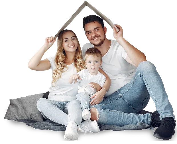 Happy family holding a symbolic roof